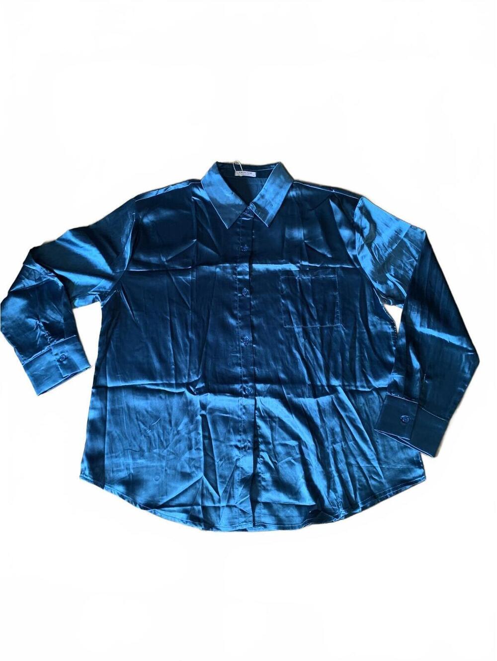 Men's Satin Blue Long Sleeve Shirt and Pants Set NEW